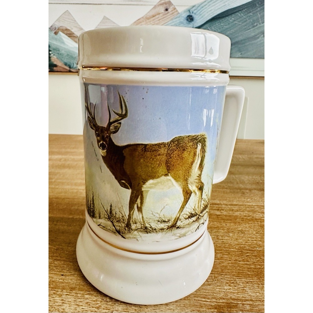 Vintage Deer Buck Stein Mug Gift For Dad Porcelain 30 Oz Good Cond.